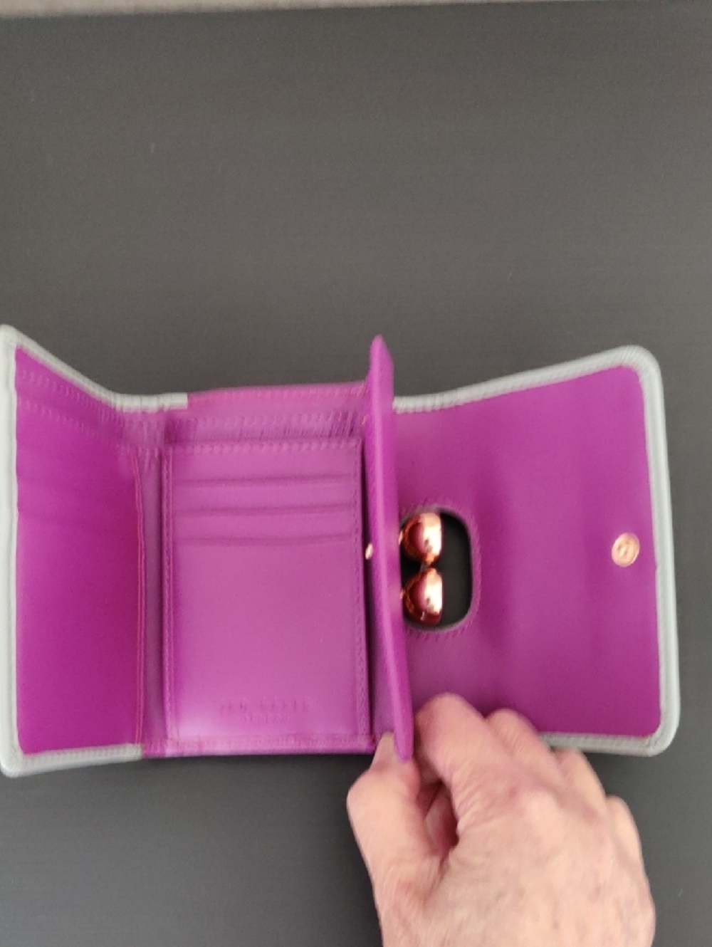Ted Baker London Glossy Light Gray Wallet with Purple Gold Hardware - Picture 7 of 11